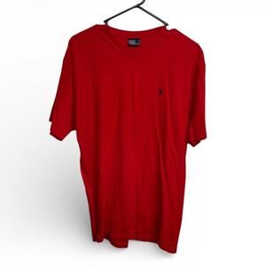 Polo Ralph Lauren V-Neck T-Shirt - Red with Blue pony (Size M)